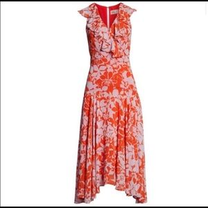 Eliza J Dress | Eliza J Print Midi Orange and White Dress